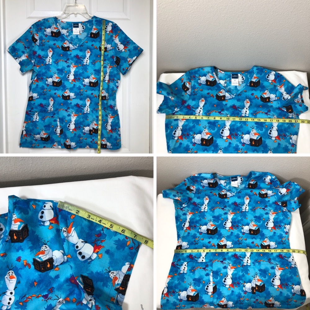 Disney Mickey Frozen Tinker Bell Bundle Of 3 Disney Scrubs Tops With Pockets M - Picture 11 of 16